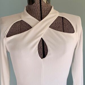 ASTR The Label Large off white cut out long sleeve ribbed body suit FLAWS
